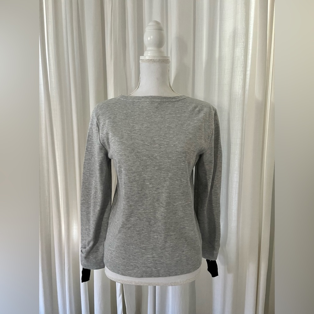 Ann Taylor Petite Gray Sweatshirt w/ Ribbon Tie Sleeves